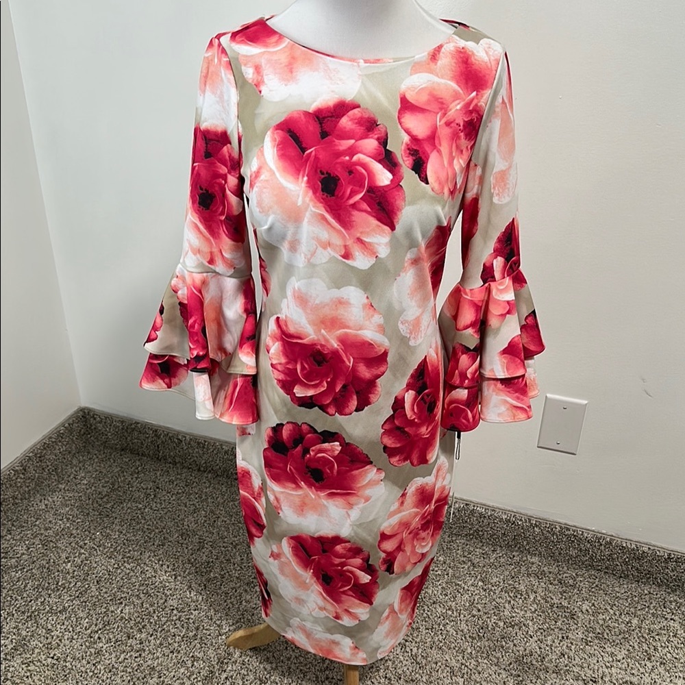 🌴 NWT Calvin Klein Ruffle Sleeve Floral Midi Dress
